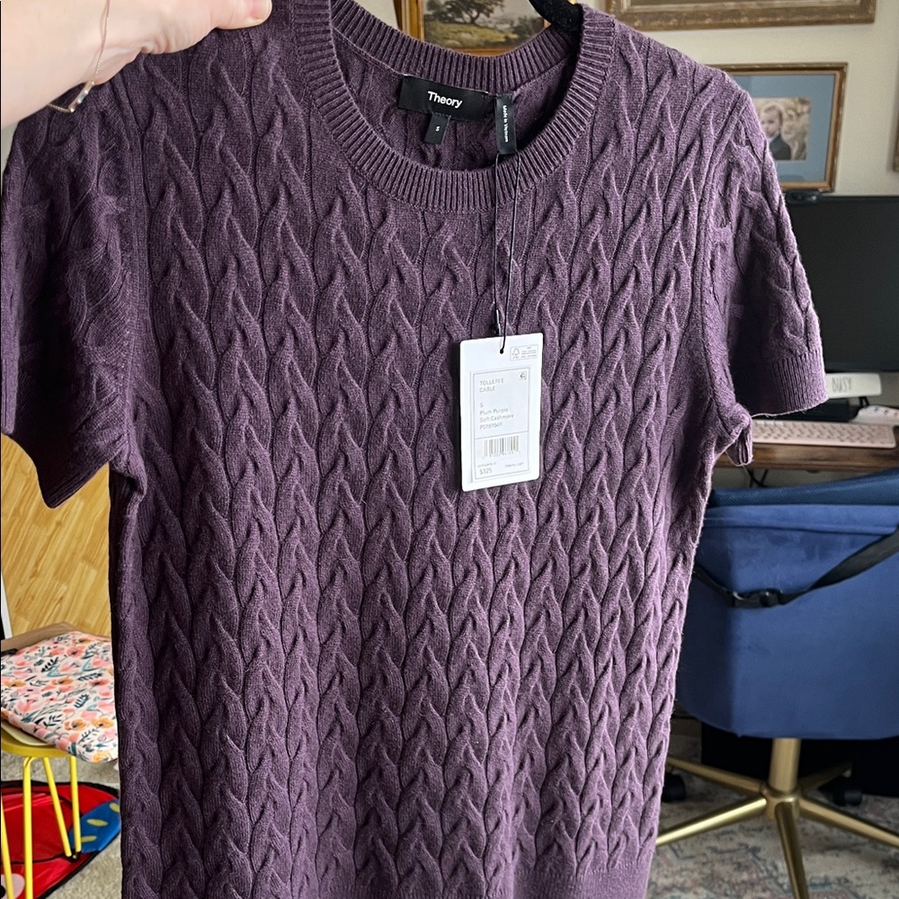 NWT Theory cashmere Cable Knit Short Sleeve sweater - plum purple - size S - Picture 8 of 11